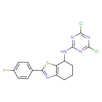 Chemical structure of N-(4,6-dichloro-1,3,5-triazin-2-yl)-2-(4-fluorophenyl)-4,5,6,7-tetrahydro-1,3-benzothiazol-7-amine - CSSB21332153164
