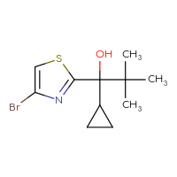 Chemical structure of 1-(4-bromo-1,3-thiazol-2-yl)-1-cyclopropyl-2,2-dimethylpropan-1-ol - CSSB21246279098
