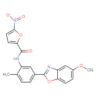 Chemical structure of N-[5-(5-methoxy-1,3-benzoxazol-2-yl)-2-methylphenyl]-5-nitrofuran-2-carboxamide - CSSB00121599749