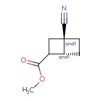 Chemical structure of rac-methyl (1R,4R)-4-cyanobicyclo[2.2.0]hexane-2-carboxylate - CSSB20621780378