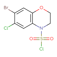 Chemical structure of 7-bromo-6-chloro-3,4-dihydro-2H-1,4-benzoxazine-4-sulfonyl chloride - CSSB14999591431