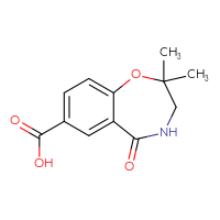 Chemical structure of 2,2-dimethyl-5-oxo-2,3,4,5-tetrahydro-1,4-benzoxazepine-7-carboxylic acid - CSSB02495366097