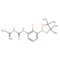 Chemical structure of 1-[2-fluoro-3-(4,4,5,5-tetramethyl-1,3,2-dioxaborolan-2-yl)phenyl]-3-(prop-1-en-2-yl)urea - CSSB21246320750
