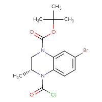 Chemical structure of tert-butyl (3R)-7-bromo-4-(carbonochloridoyl)-3-methyl-1,2,3,4-tetrahydroquinoxaline-1-carboxylate - CSSB14990881211