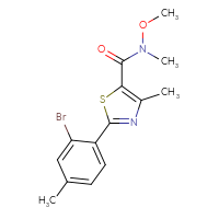 Chemical structure of 2-(2-bromo-4-methylphenyl)-N-methoxy-N,4-dimethyl-1,3-thiazole-5-carboxamide - CSSB02043438816