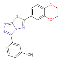 Chemical structure of 6-(2,3-dihydro-1,4-benzodioxin-6-yl)-3-(3-methylphenyl)-[1,2,4]triazolo[3,4-b][1,3,4]thiadiazole - CSSB00121637190