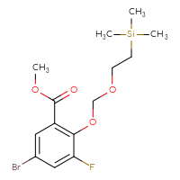Chemical structure of methyl 5-bromo-3-fluoro-2-{[2-(trimethylsilyl)ethoxy]methoxy}benzoate - CSSB21432563711