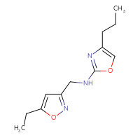 Chemical structure of N-[(5-ethyl-1,2-oxazol-3-yl)methyl]-4-propyl-1,3-oxazol-2-amine - CSSB15039166004