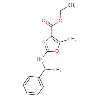 Chemical structure of ethyl 5-methyl-2-[(1-phenylethyl)amino]-1,3-oxazole-4-carboxylate - CSSB01383667942