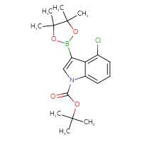 Chemical structure of tert-butyl 4-chloro-3-(4,4,5,5-tetramethyl-1,3,2-dioxaborolan-2-yl)-1H-indole-1-carboxylate - CSSB00010203074