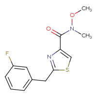 Chemical structure of 2-[(3-fluorophenyl)methyl]-N-methoxy-N-methyl-1,3-thiazole-4-carboxamide - CSSB02017108829