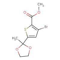 Chemical structure of methyl 3-bromo-5-(2-methyl-1,3-dioxolan-2-yl)thiophene-2-carboxylate - CSSB05842397636