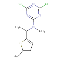 Chemical structure of 4,6-dichloro-N-methyl-N-[1-(5-methylthiophen-2-yl)ethyl]-1,3,5-triazin-2-amine - CSSB00055190634