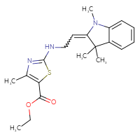 Chemical structure of ethyl 4-methyl-2-{[2-(1,3,3-trimethyl-2,3-dihydro-1H-indol-2-ylidene)ethyl]amino}-1,3-thiazole-5-carboxylate - CSSB21531608703