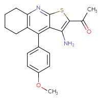 Chemical structure of 1-[3-amino-4-(4-methoxyphenyl)-5H,6H,7H,8H-thieno[2,3-b]quinolin-2-yl]ethan-1-one - CSSB00121662120