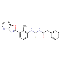 Chemical structure of 3-(2-methyl-3-{[1,3]oxazolo[4,5-b]pyridin-2-yl}phenyl)-1-(2-phenylacetyl)thiourea - CSSB00121660937