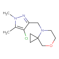 Chemical structure of 4-[(4-chloro-1,5-dimethyl-1H-pyrazol-3-yl)methyl]-7-oxa-4-azaspiro[2.5]octane - CSSS00047621551