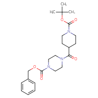 Chemical structure of benzyl 4-{1-[(tert-butoxy)carbonyl]piperidine-4-carbonyl}piperazine-1-carboxylate - CSSB00010292386
