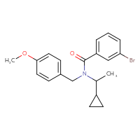 Chemical structure of 3-bromo-N-(1-cyclopropylethyl)-N-[(4-methoxyphenyl)methyl]benzamide - CSSB00106580832