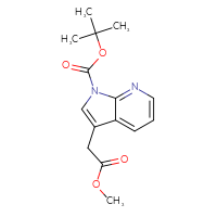 Chemical structure of tert-butyl 3-(2-methoxy-2-oxoethyl)-1H-pyrrolo[2,3-b]pyridine-1-carboxylate - CSSB00010742577