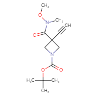 Chemical structure of tert-butyl 3-ethynyl-3-[methoxy(methyl)carbamoyl]azetidine-1-carboxylate - CSSB06781702850