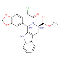 Chemical structure of rac-methyl (1R,3S)-1-(2H-1,3-benzodioxol-5-yl)-2-(2-chloroacetyl)-1H,2H,3H,4H,9H-pyrido[3,4-b]indole-3-carboxylate - CSSB20620681846