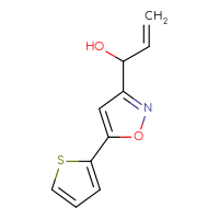 Chemical structure of 1-[5-(thiophen-2-yl)-1,2-oxazol-3-yl]prop-2-en-1-ol - CSSB21246453269