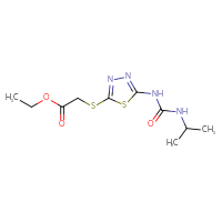 Chemical structure of ethyl 2-[(5-{[(propan-2-yl)carbamoyl]amino}-1,3,4-thiadiazol-2-yl)sulfanyl]acetate - CSSB00025728689