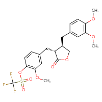 Chemical structure of 4-{[(3R,4R)-4-[(3,4-dimethoxyphenyl)methyl]-2-oxooxolan-3-yl]methyl}-2-methoxyphenyl trifluoromethanesulfonate - CSSB21332130214