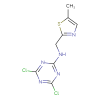 Chemical structure of 4,6-dichloro-N-[(5-methyl-1,3-thiazol-2-yl)methyl]-1,3,5-triazin-2-amine - CSSB00014419211