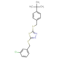 Chemical structure of 2-{[(4-tert-butylphenyl)methyl]sulfanyl}-5-{[(3-chlorophenyl)methyl]sulfanyl}-1,3,4-thiadiazole - CSSB00000048016