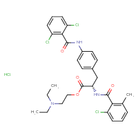 Chemical structure of 2-(diethylamino)ethyl (2S)-2-[(2-chloro-6-methylphenyl)formamido]-3-[4-(2,6-dichlorobenzamido)phenyl]propanoate hydrochloride - CSSB02495332929