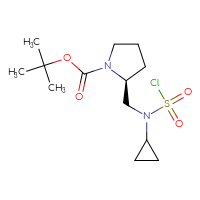 Chemical structure of tert-butyl (2S)-2-{[(chlorosulfonyl)(cyclopropyl)amino]methyl}pyrrolidine-1-carboxylate - CSSB06256268414