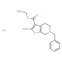 Chemical structure of ethyl 2-amino-6-benzyl-4H,5H,6H,7H-thieno[2,3-c]pyridine-3-carboxylate hydrochloride - CSSB00015253382