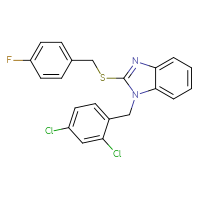 Chemical structure of 1-[(2,4-dichlorophenyl)methyl]-2-{[(4-fluorophenyl)methyl]sulfanyl}-1H-1,3-benzodiazole - CSSB00121655775