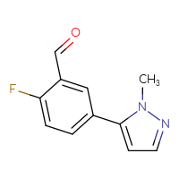 Chemical structure of 2-fluoro-5-(1-methyl-1H-pyrazol-5-yl)benzaldehyde - CSSB00011961199