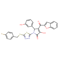 Chemical structure of 4-(1-benzofuran-2-carbonyl)-1-(5-{[(4-fluorophenyl)methyl]sulfanyl}-1,3,4-thiadiazol-2-yl)-3-hydroxy-5-(3-hydroxyphenyl)-2,5-dihydro-1H-pyrrol-2-one - CSSB00121727144