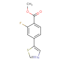 Chemical structure of methyl 2-fluoro-4-(1,3-thiazol-5-yl)benzoate - CSSB03058484914