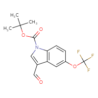 Chemical structure of tert-butyl 3-formyl-5-(trifluoromethoxy)-1H-indole-1-carboxylate - CSSB21332147967