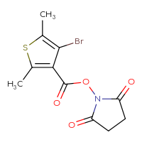 Chemical structure of 2,5-dioxopyrrolidin-1-yl 4-bromo-2,5-dimethylthiophene-3-carboxylate - CSSB20269569430