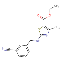 Chemical structure of ethyl 2-{[(3-cyanophenyl)methyl]amino}-4-methyl-1,3-thiazole-5-carboxylate - CSSB06964607998