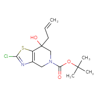 Chemical structure of tert-butyl 2-chloro-7-hydroxy-7-(prop-2-en-1-yl)-4H,5H,6H,7H-[1,3]thiazolo[4,5-c]pyridine-5-carboxylate - CSSB21246290888