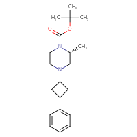 Chemical structure of tert-butyl (2R)-2-methyl-4-(3-phenylcyclobutyl)piperazine-1-carboxylate - CSSB06555154398