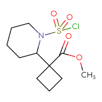 Chemical structure of methyl 1-[1-(chlorosulfonyl)piperidin-2-yl]cyclobutane-1-carboxylate - CSSB21224772621