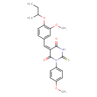 Chemical structure of (5E)-5-{[4-(butan-2-yloxy)-3-methoxyphenyl]methylidene}-1-(4-methoxyphenyl)-2-sulfanylidene-1,3-diazinane-4,6-dione - CSSB02267481654