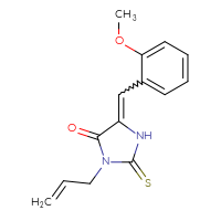 Chemical structure of 5-[(2-methoxyphenyl)methylidene]-3-(prop-2-en-1-yl)-2-sulfanylideneimidazolidin-4-one - CSSB00121645423