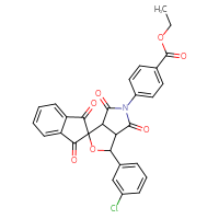 Chemical structure of ethyl 4-[3-(3-chlorophenyl)-1',3',4,6-tetraoxo-1',3,3',3a,4,5,6,6a-octahydrospiro[furo[3,4-c]pyrrole-1,2'-inden]-5-yl]benzoate - CSSB00121702670