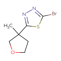 Chemical structure of 2-bromo-5-(3-methyloxolan-3-yl)-1,3,4-thiadiazole - CSSB00021867000
