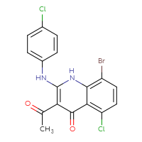 Chemical structure of 3-acetyl-8-bromo-5-chloro-2-[(4-chlorophenyl)amino]-1,4-dihydroquinolin-4-one - CSSB00161153575