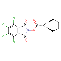 Chemical structure of 4,5,6,7-tetrachloro-1,3-dioxo-2,3-dihydro-1H-isoindol-2-yl (1R,6S,7S)-bicyclo[4.1.0]heptane-7-carboxylate - CSSB20270230496